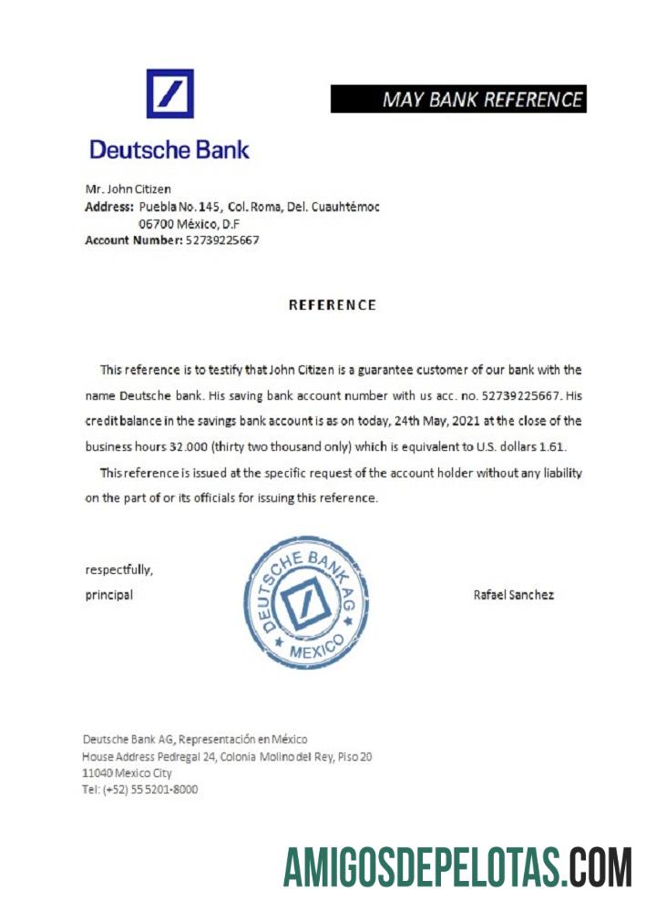 Referência do Deutsche Bank do México exemplo